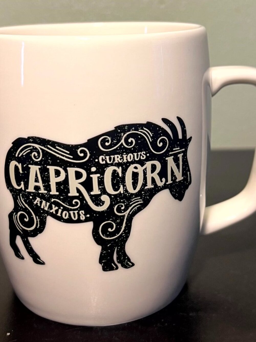 Threshold Capricorn Zodiac Astrology Coffee Mug White Black Goat Curious Anxious